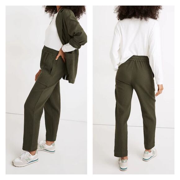 Madewell Pants - Madewell Olive Green Pull On High Rise Tapered Pants XL Diamond Jacquard